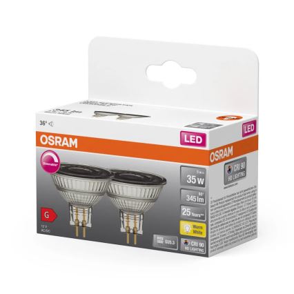 SET 2x dimmbare LED-Reflektorlampe MR16 GU5,3/5W/12V 2700K 36° CRI 90 - Osram