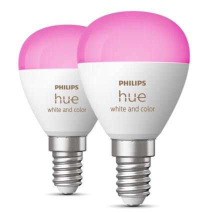 SET 2x Dimmbare LED-RGBW-Glühbirne Philips Hue White And Color Ambiance P45 E14/5,1W/230V 2000-6500K