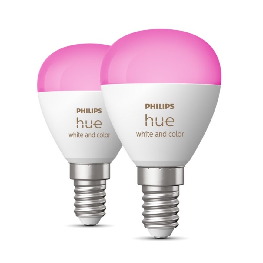 SET 2x Dimmbare LED-RGBW-Glühbirne Philips Hue White And Color Ambiance P45 E14/5,1W/230V 2000-6500K