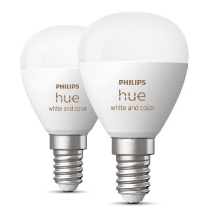 SET 2x Dimmbare LED-RGBW-Glühbirne Philips Hue White And Color Ambiance P45 E14/5,1W/230V 2000-6500K