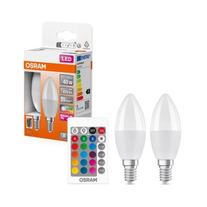 SET 2x Dimmbare LED-RGBW-Glühlampe B38 E14/4,9W/230V 2700K + Fernbedienung - Osram