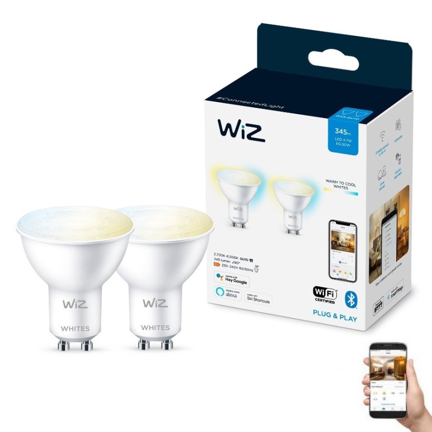 SET 2x Dimmbares LED-Leuchtmittel PAR16 GU10/4,7W/230V 2700-6500K CRI 90 Wi-Fi - WiZ