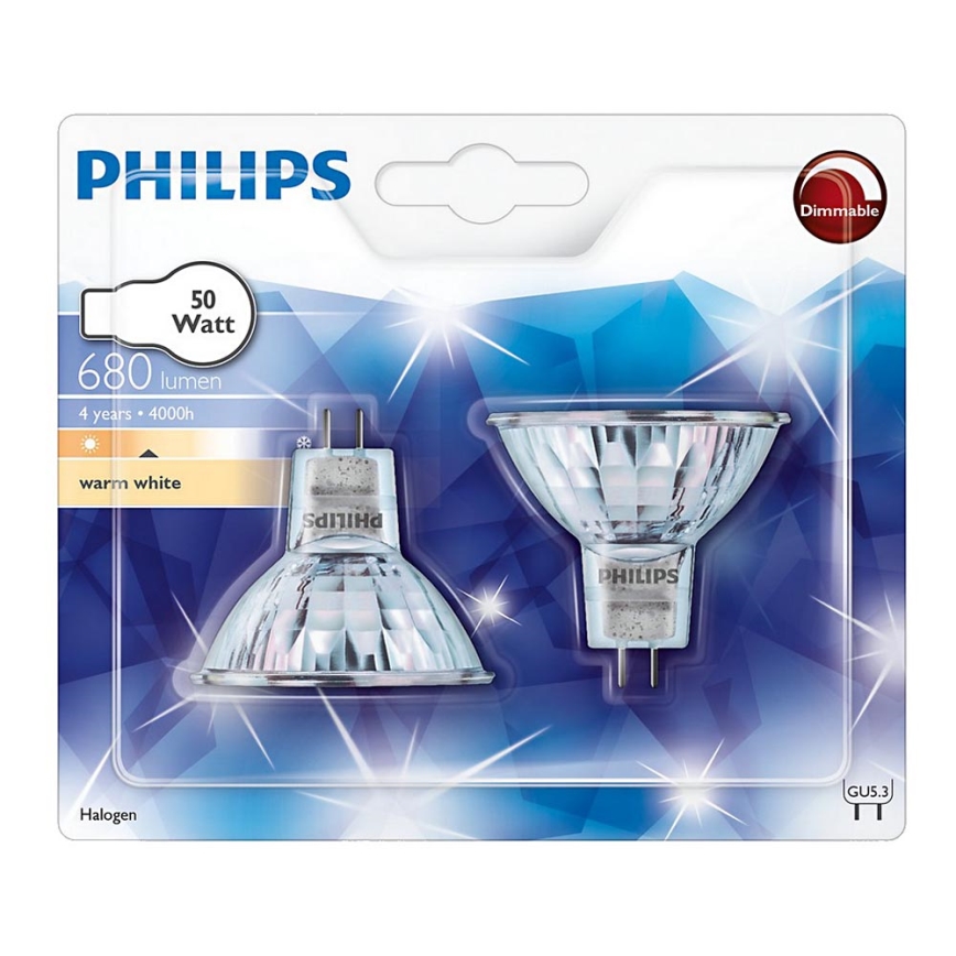 SET 2x Hochleistungsglühlampe Philips HALOGEN GU5,3/50W/12V 3000K