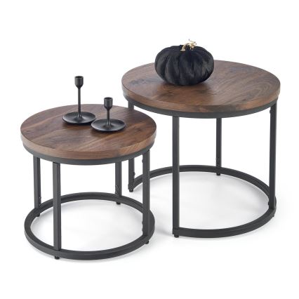 SET 2x Couchtisch OREO Ø 43/53 cm schwarz/Nussbaum