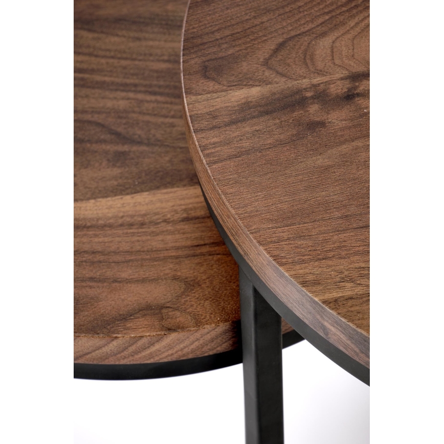 SET 2x Couchtisch OREO Ø 43/53 cm schwarz/Nussbaum