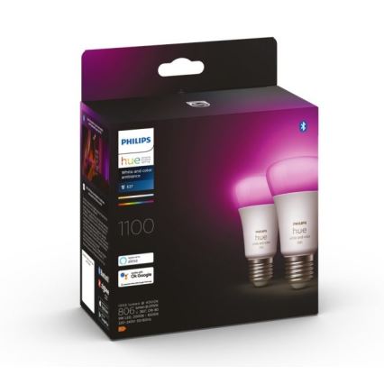 SET 2x LED dimmbare Glühbirne Philips Hue Weiß und Farbe Ambiance A60 E27/9W/230V 2000-6500K