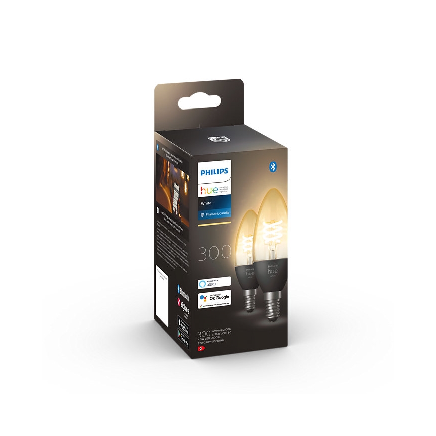 SET 2x LED dimmbare Glühbirne Philips Hue WHITE FILAMENT E14/4,5W/230V 2100K