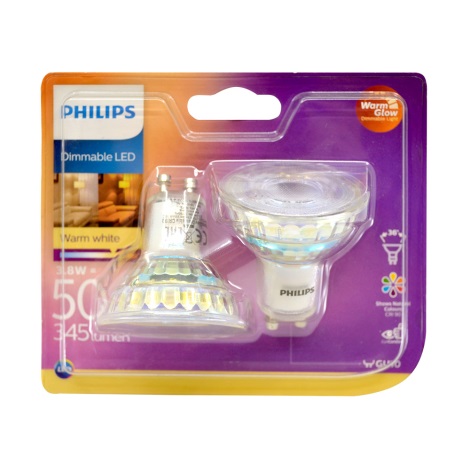 SET 2x LED dimmbare Glühbirne Philips Warm Glow GU10/3,8W/230V 2200-2700K