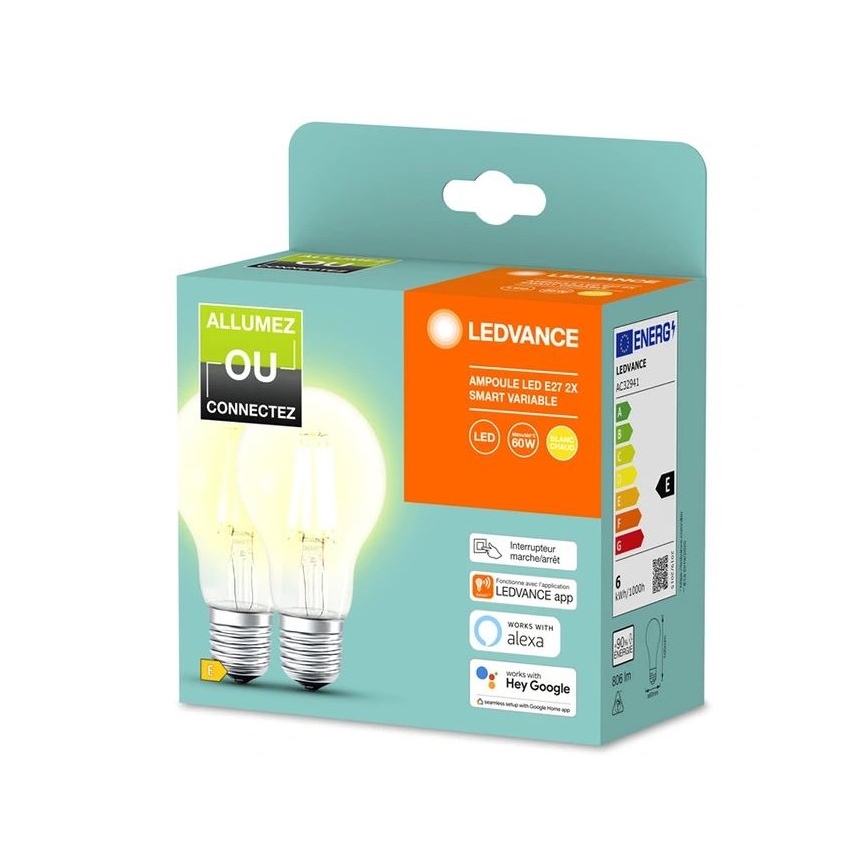 SET 2x LED dimmbare Glühbirne SMART+ A60 E27/6W/230V 2700K - Ledvance
