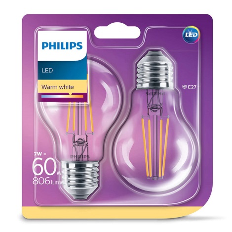 SET 2x LED Glühbirne VINTAGE Philips E27/7W/230V 2700K