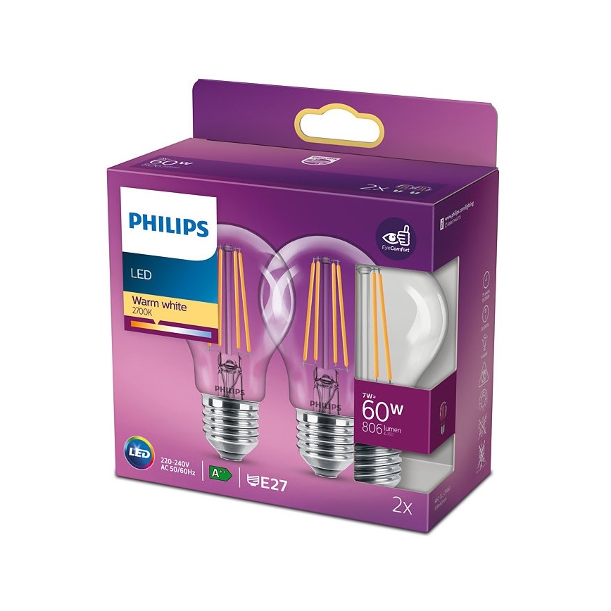 SET 2x LED-Glühbirne VINTAGE Philips E27/7W/230V 2700K