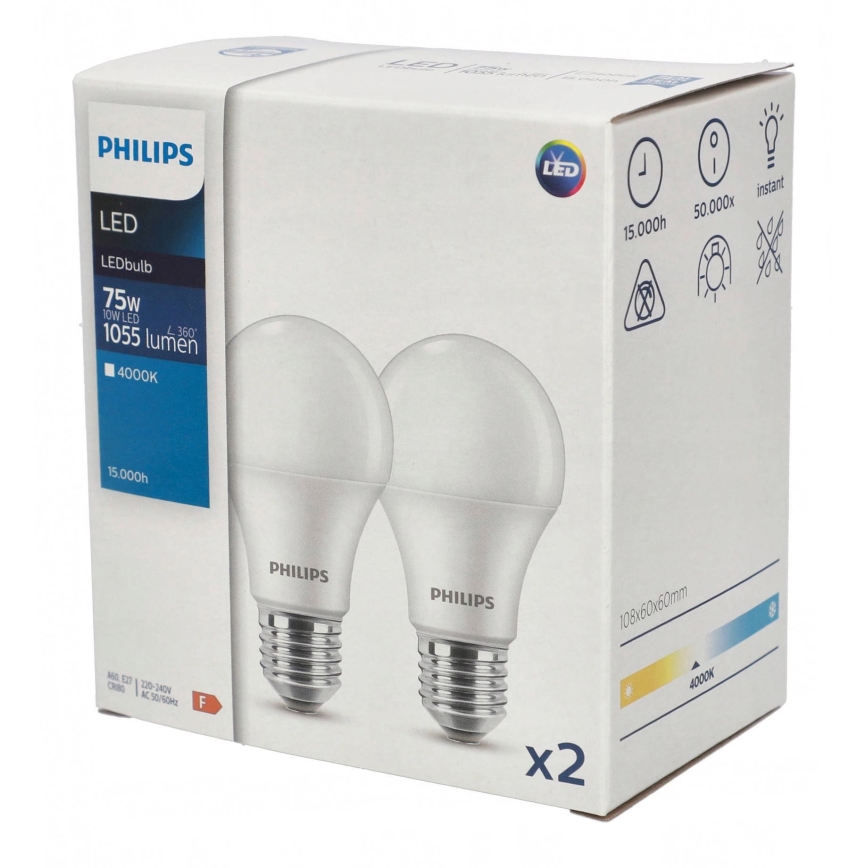 SET 2x LED-Glühlampe Philips A60 E27/10W/230V 4000K