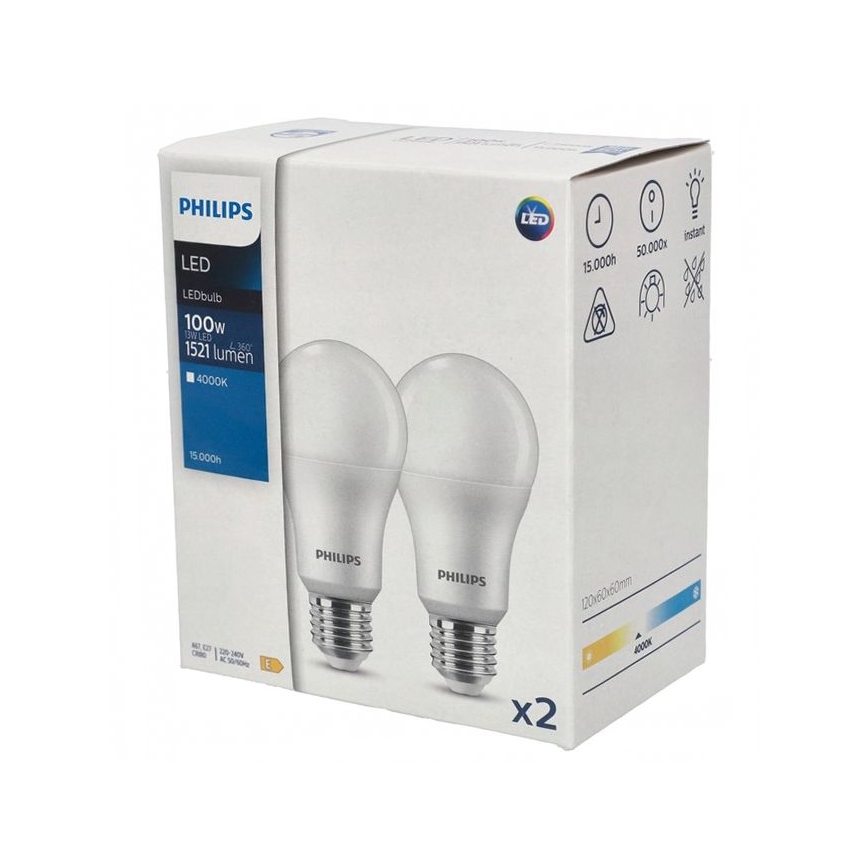 SET 2x LED-Glühlampe Philips A67 E27/13W/230V 4000K