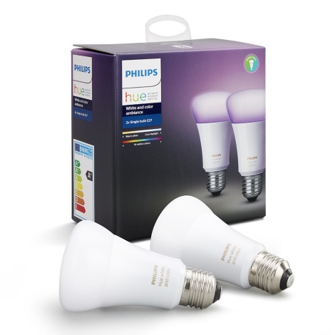 SET 2x LED RGB dimmbare Glühbirne Philips Hue WHITE AND COLOR E27/10W/230V