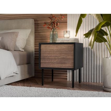 SET 2x Nachttisch CORTINA 51x45 cm schwarz / Walnuss Warnia