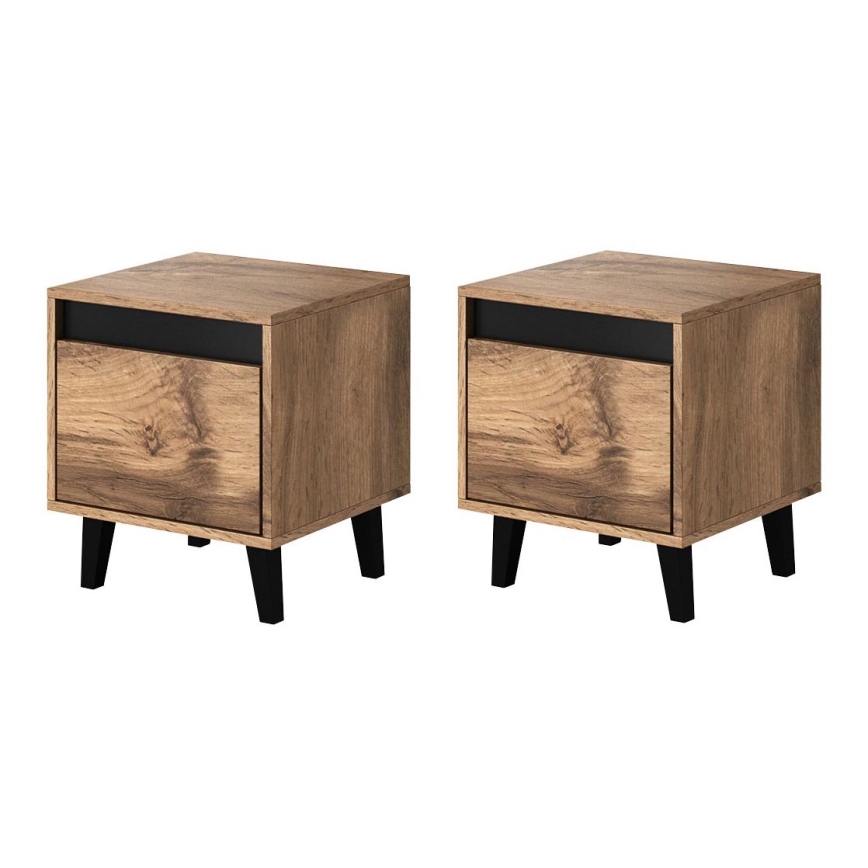 SET 2x Nachttisch NORD 45x40 cm Eiche Wotan / anthrazit