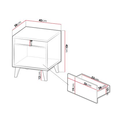 SET 2x Nachttisch NORD 45x40 cm Eiche Wotan / anthrazit