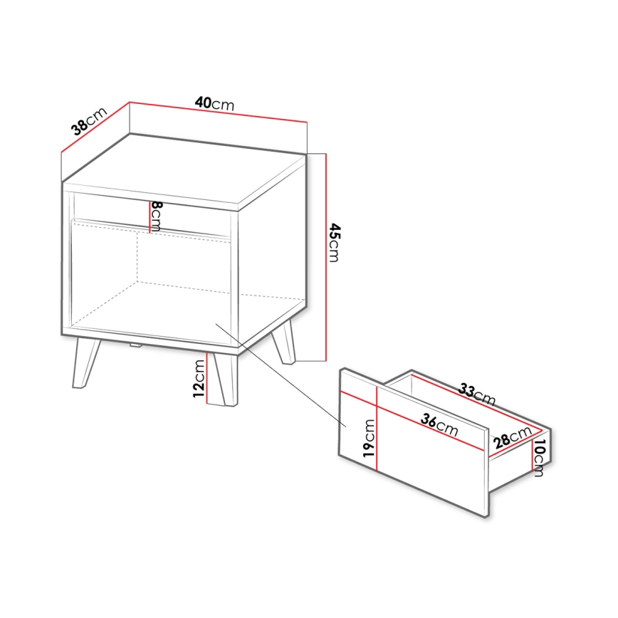 SET 2x Nachttisch NORD 45x40 cm Eiche Wotan / anthrazit