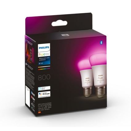 SET 2x dimmbare LED-Glühbirne Philips Hue White and Color Ambiance A60 E27/6,5W/230V 2000-6500K