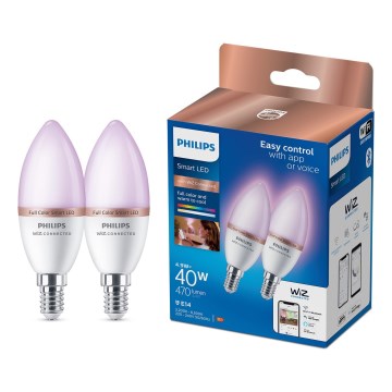 Set 2x Philips SMART LED RGB, dimmbar, C37, E14, 4,9 W, 230 V, 2200–6500 K, CRI 90