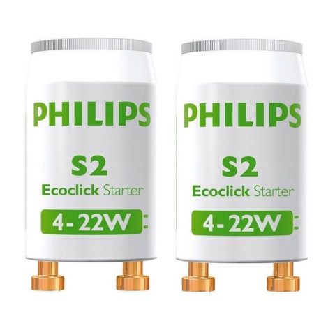 SET 2x Starter für Leuchtstoffröhren Philips S2 4-22W
