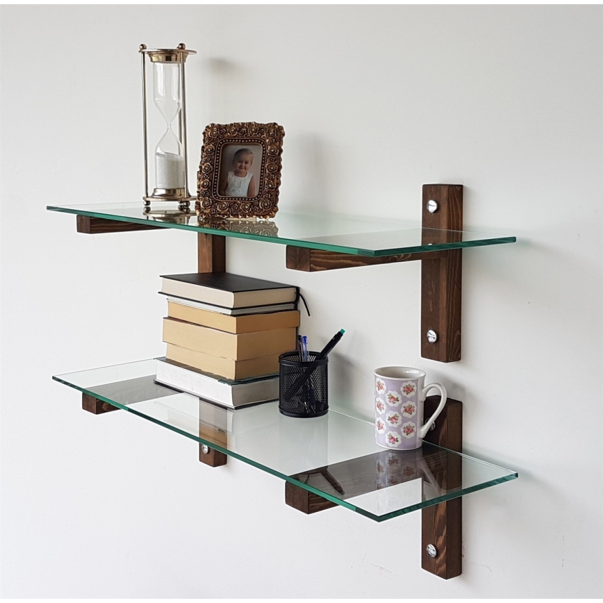 SET 2x Wandregal 25x85 cm Kiefer/klar