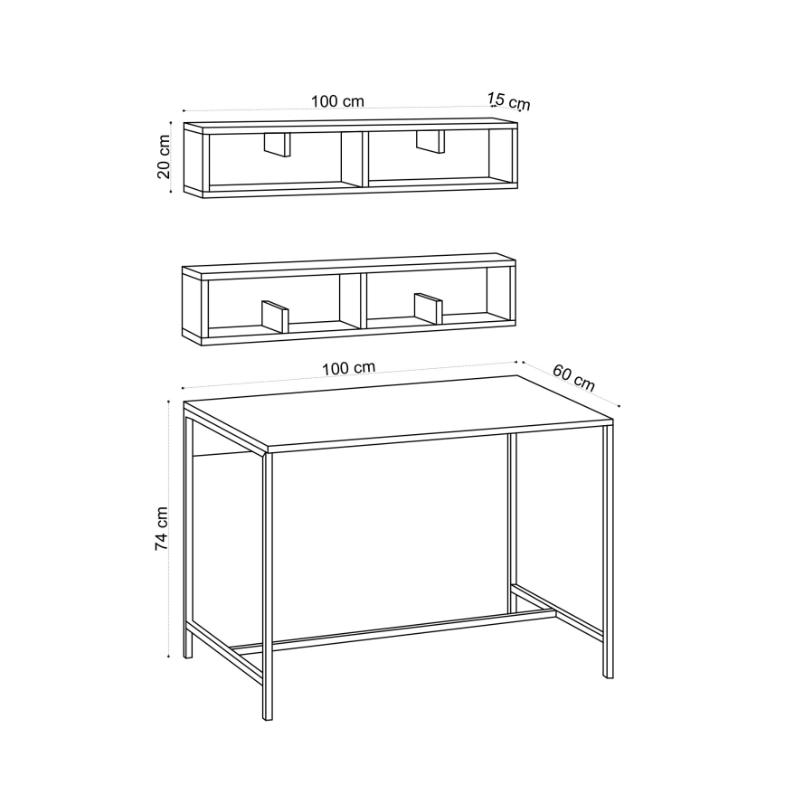 SET 2x Wandregal PENNY 20x100 cm + Arbeitstisch 74x100 cm braun/schwarz
