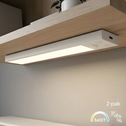 SET 2x Wiederaufladbare LED-Möbelbeleuchtung mit Bewegungs- und Dämmerungssensor VIRO LED/1W/3,7V 800 mAh 3000/4000/6500K 20 cm weiß