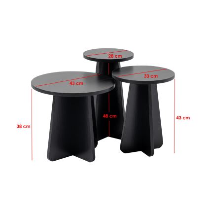 SET 3x Beistelltisch LUME d 28/33/43 cm schwarz