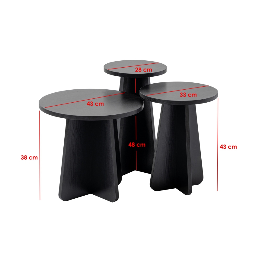 SET 3x Beistelltisch LUME d 28/33/43 cm schwarz