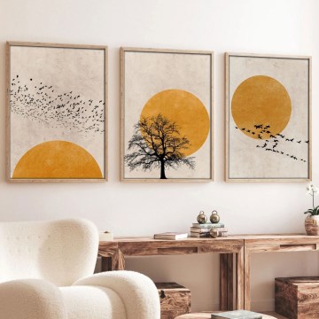 SET 3x Bild im Fotorahmen 50x70 cm beige/gelb