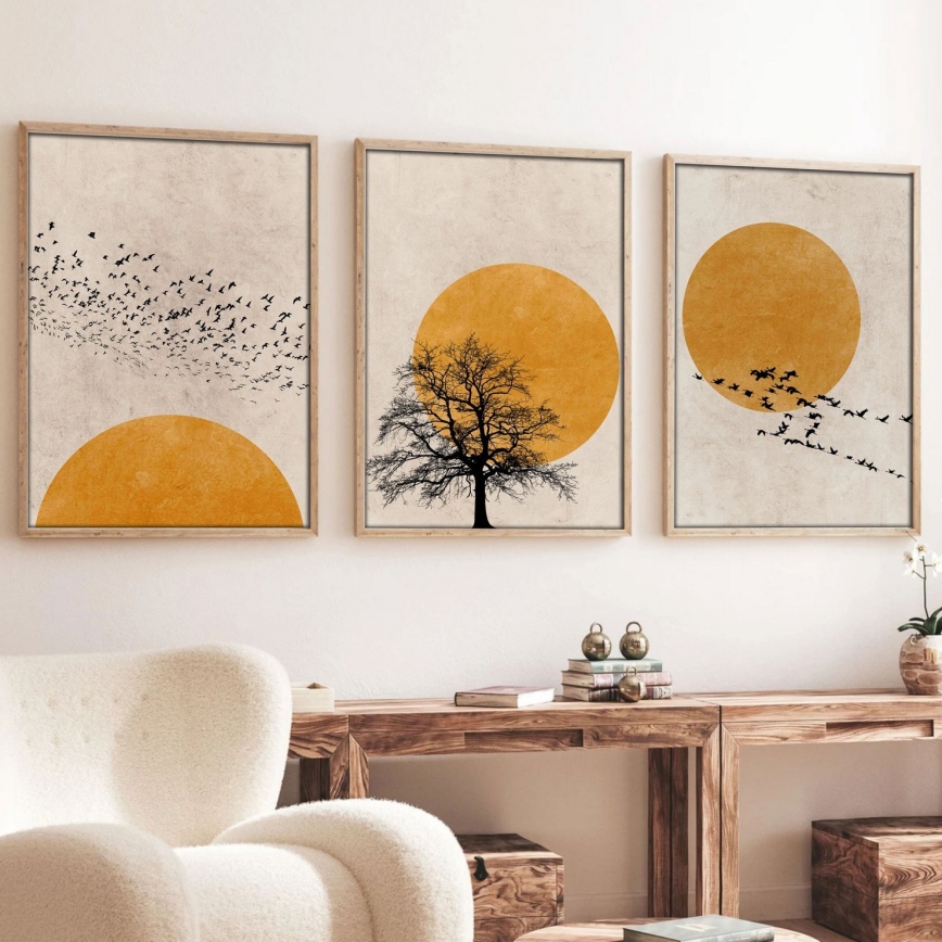 SET 3x Bild im Fotorahmen 50x70 cm beige/gelb