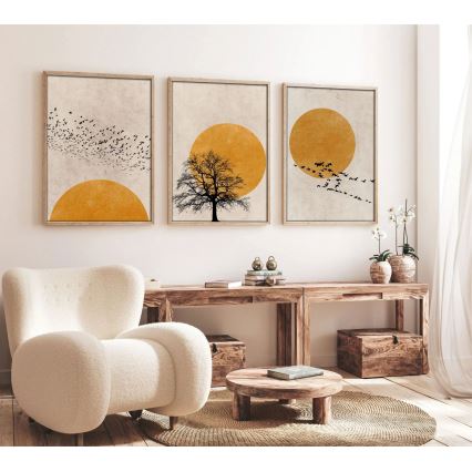 SET 3x Bild im Fotorahmen 50x70 cm beige/gelb