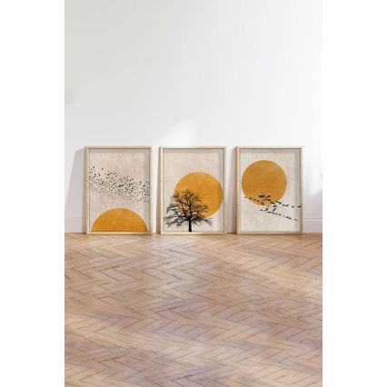 SET 3x Bild im Fotorahmen 50x70 cm beige/gelb