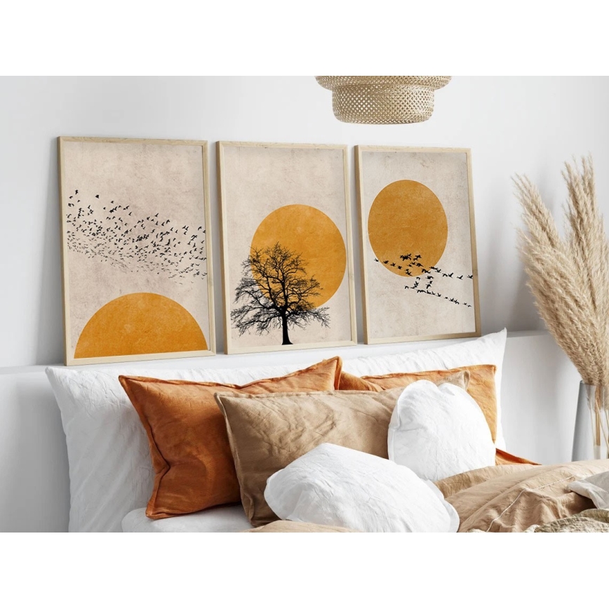 SET 3x Bild im Fotorahmen 50x70 cm beige/gelb