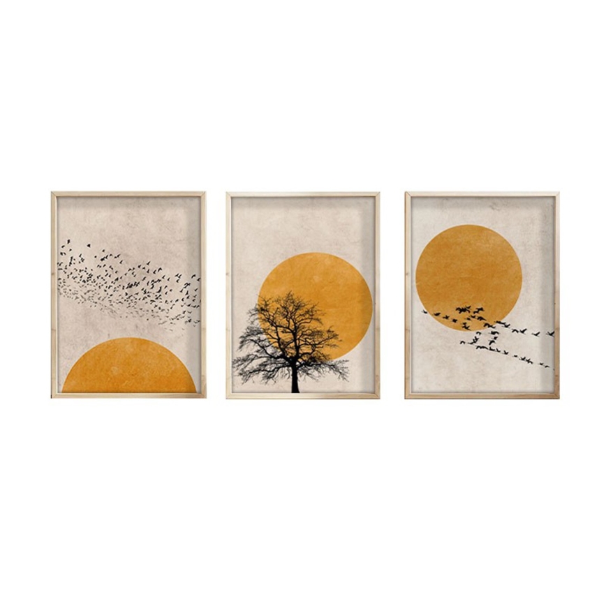 SET 3x Bild im Fotorahmen 50x70 cm beige/gelb