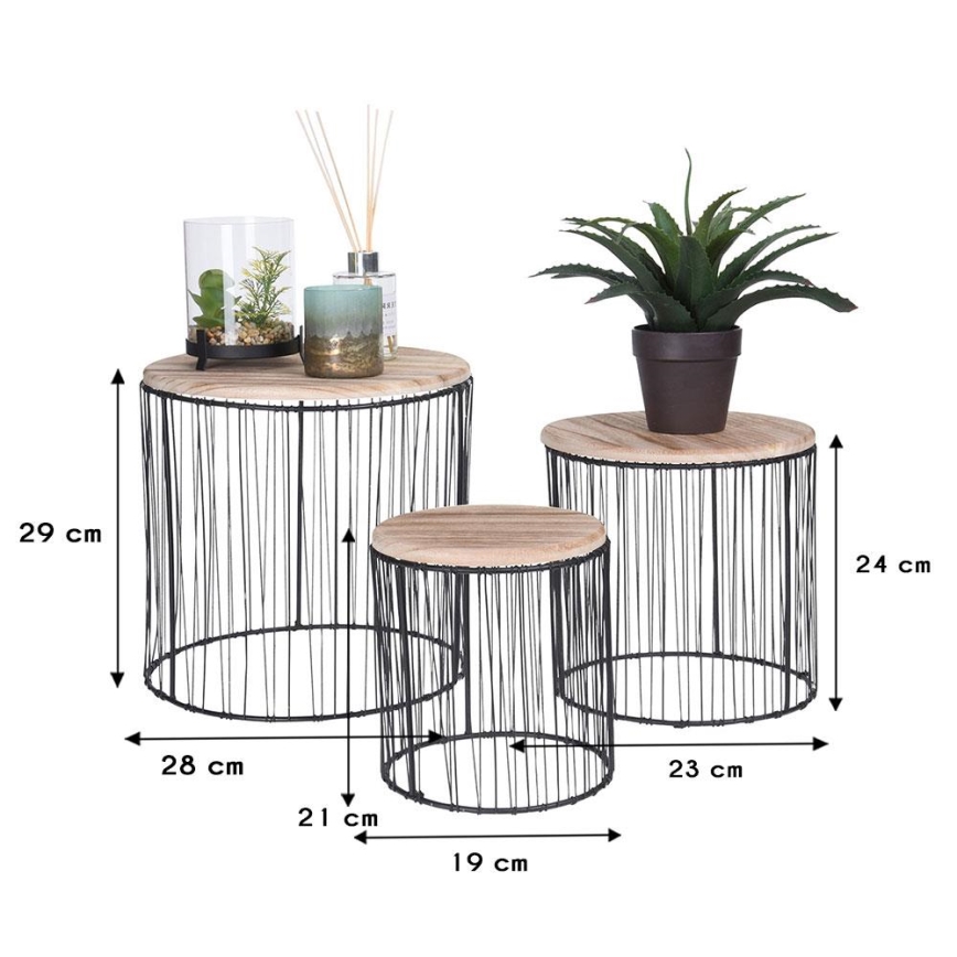 SET 3x Blumenständer d 19/23/28 cm schwarz/beige
