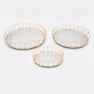SET 3x Dekoratives Tablett d 27/33/37 cm golden