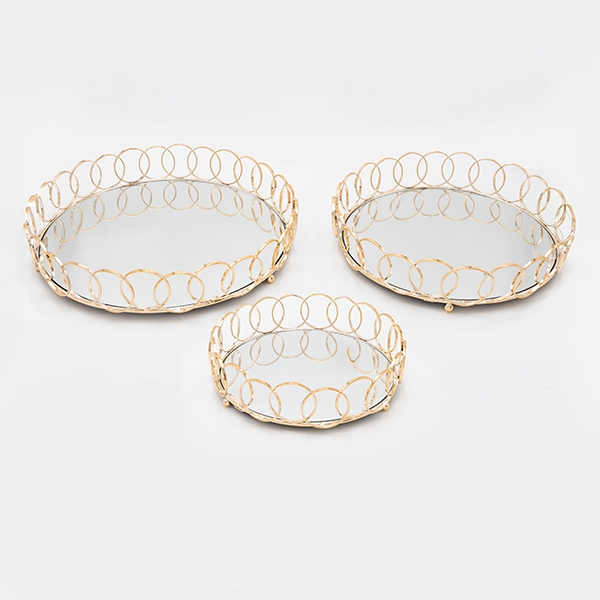 SET 3x Dekoratives Tablett d 27/33/37 cm golden