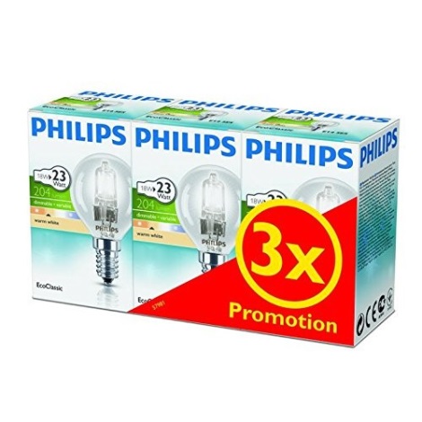 SET 3x dimmbare Halogenglühbirne Philips E14/18W/230V