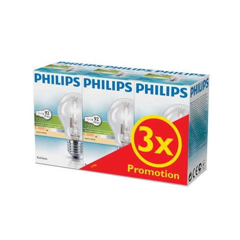 SET 3x dimmbare Halogenglühbirne Philips E27/70W/230V
