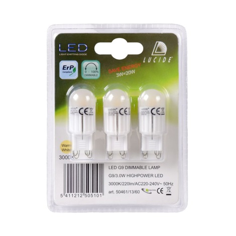 SET 3x Dimmbare LED Glühbirne G9/3W/230V - Lucide 50461/13/60