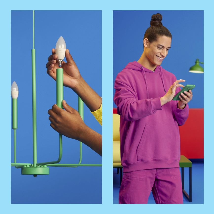 SET 3x dimmbare LED RGBW-Glühbirne C37 E14/4,9W/230V 2200-6500K CRI 90 Wi-Fi - WiZ