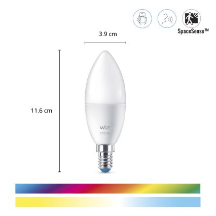 SET 3x dimmbare LED RGBW-Glühbirne C37 E14/4,9W/230V 2200-6500K CRI 90 Wi-Fi - WiZ