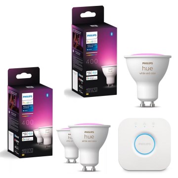 Set 3x dimmbare LED-RGBW-Leuchtmittel Philips Hue WHITE AND COLOR AMBIANCE GU10/4,2W/230V 2000-6500K + Hue Bridge