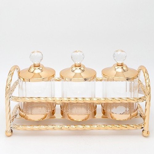 SET 3x Glasgefäß golden