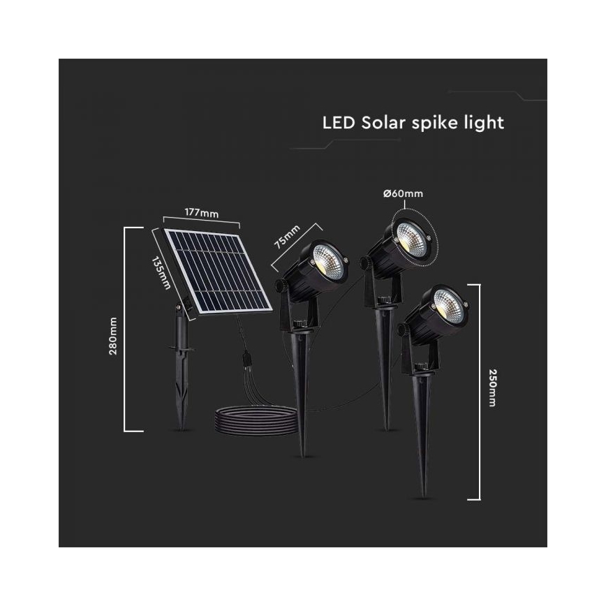 SET 3x LED Außen-Solarleuchte 3xLED/1,2W/3,7V IP65 3000K 4000 mAh