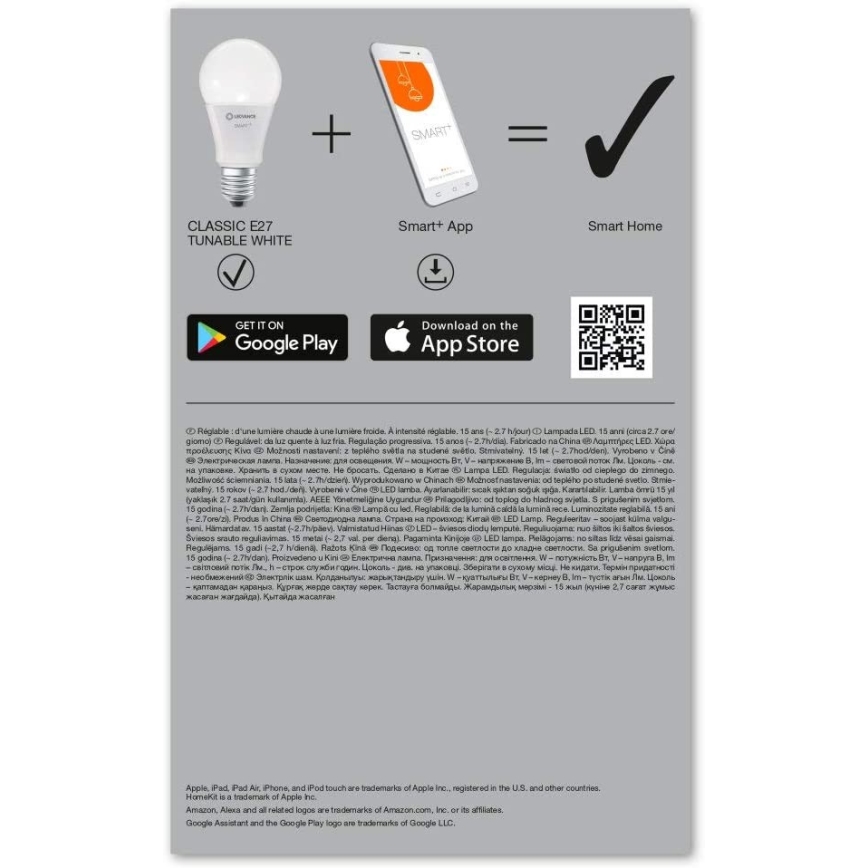 SET 3x LED-Dimmbirne SMART+ E27/9,5W/230V 2700K-6500K - LEDvance