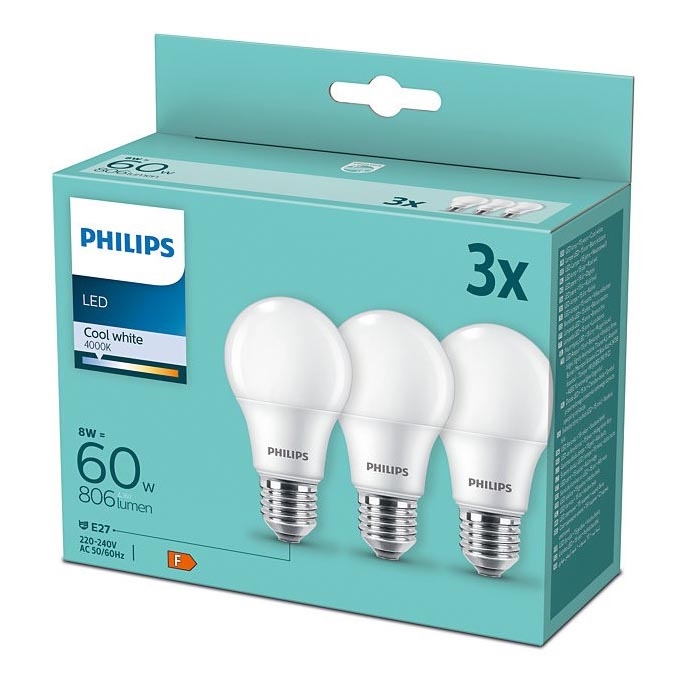 SET 3x LED Glühbirne Philips A60 E27/8W/230V 4000K