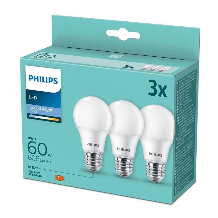 SET 3x LED-Glühbirne Philips A60 E27/8W/230V 6500K